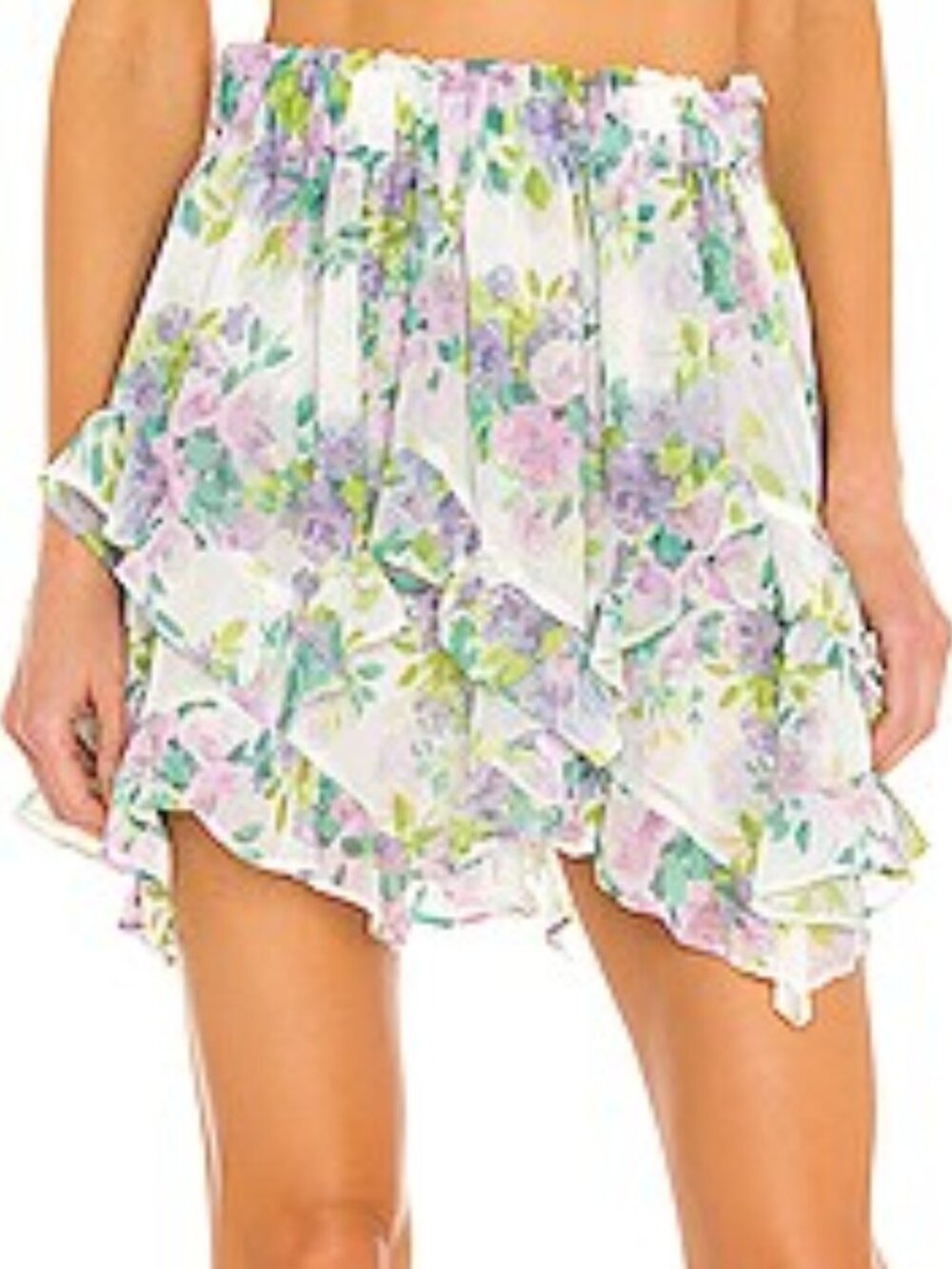 For Love & Lemons Evie Floral Ruffle Mini Skirt XS